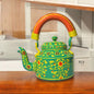 Hand Painted Aluminium Kettle Jute Stand 6 Glass Set - Green