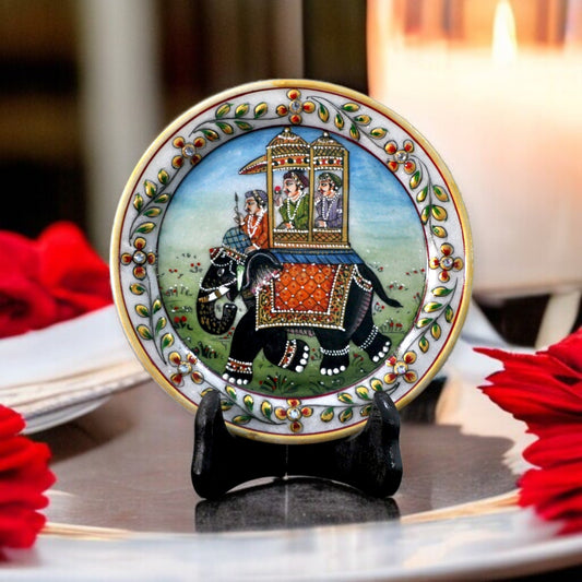 Marbel Round Elephant Plate With Stand