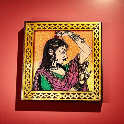 Wooden Coaster Bride Woman Painting Plates Set Of 6