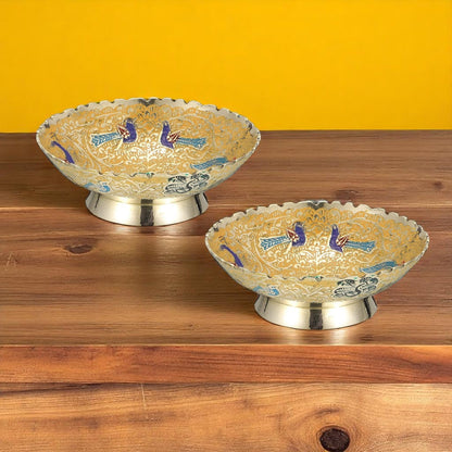 Beautiful Brass Dry Fruit Bowl Bidri Work Decorative set of 2 pc
