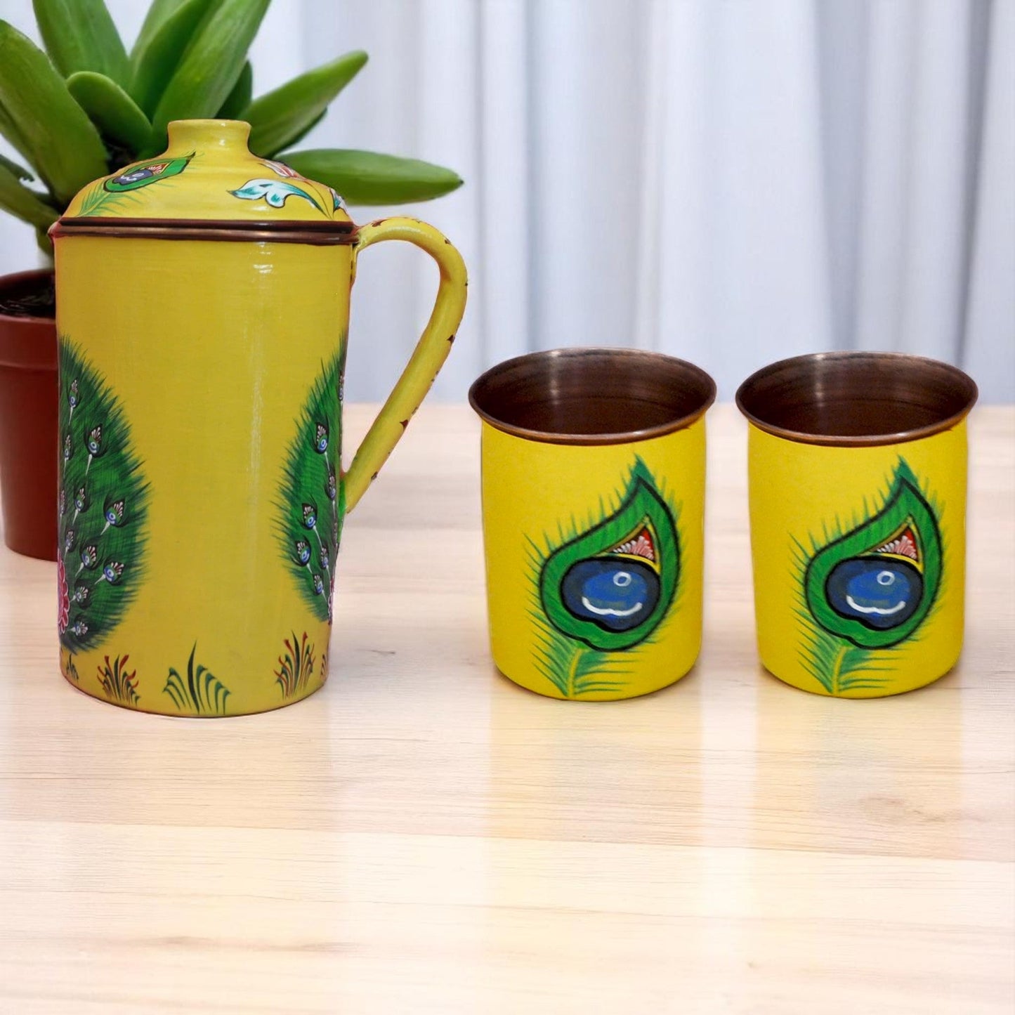 Copper Jug Printed With Copper 6 Glass Set