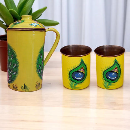 Copper Jug Printed With Copper 6 Glass Set