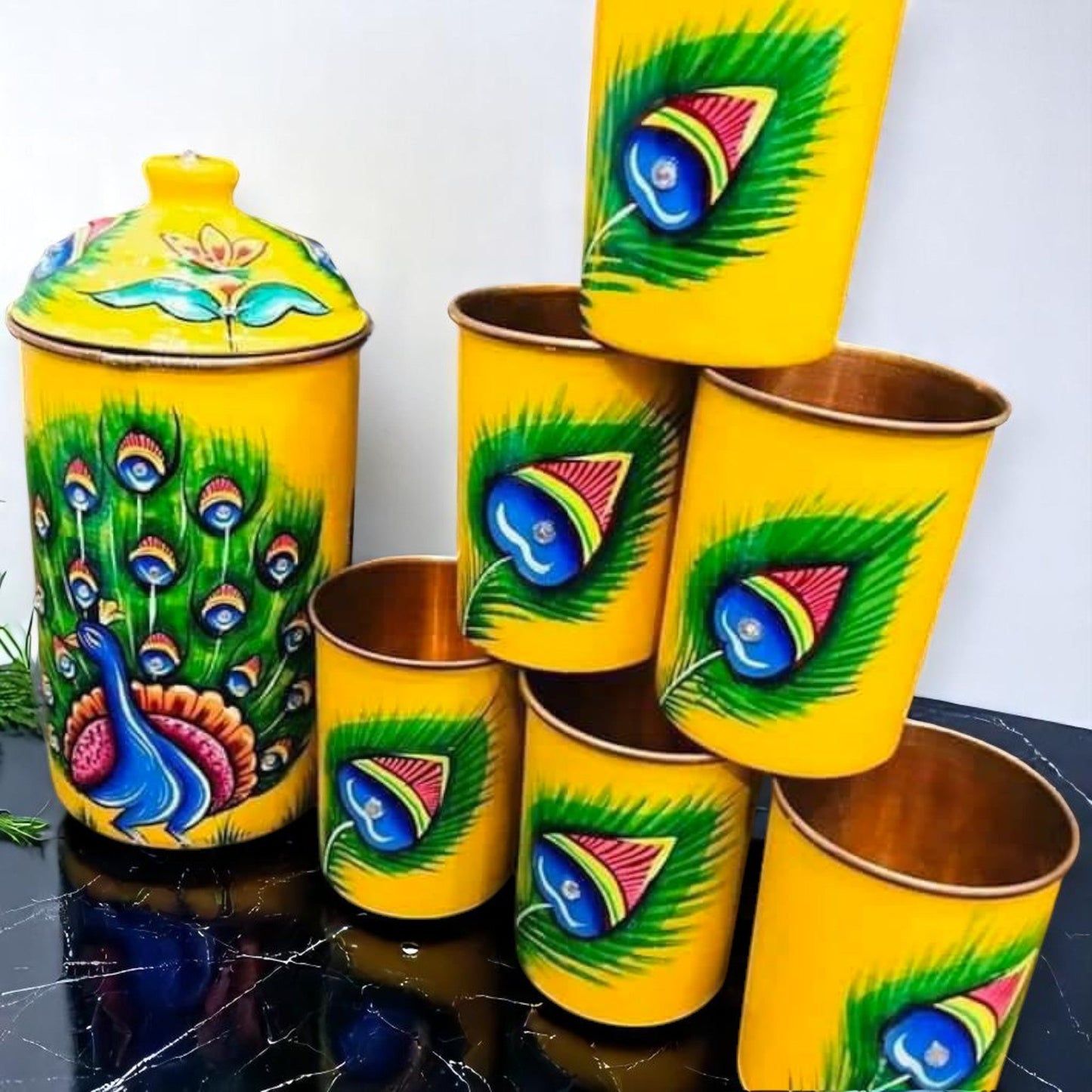 Copper Jug Printed With Copper 6 Glass Set