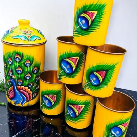 Copper Jug Printed With Copper 6 Glass Set