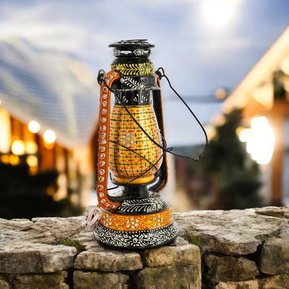 Beautiful Traditional Painting Hanging Lalten/lantern With Electronic Holder-Gold