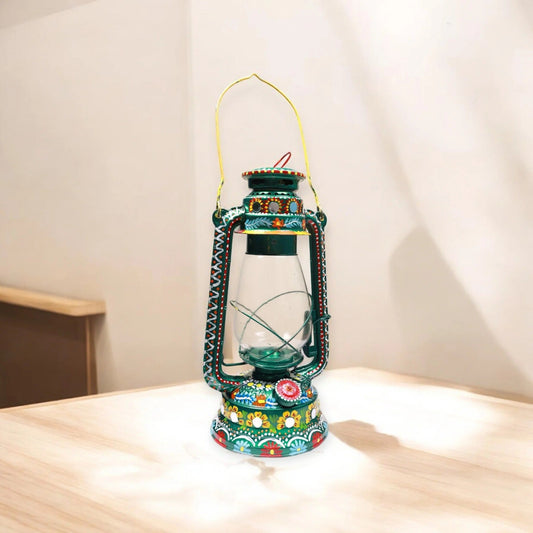 Beautiful Traditional Painting Hanging Lalten/lantern With Electronic Holder-Green