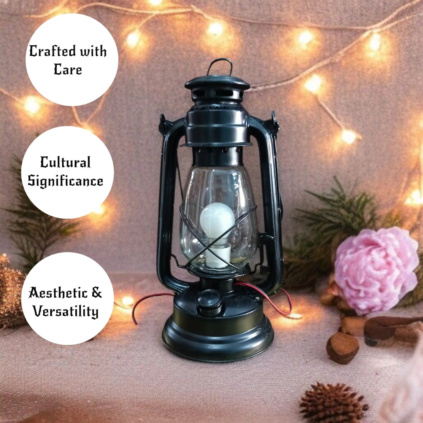 Beautiful Traditional Painting Hanging Lalten/lantern With Electronic Holder-Black
