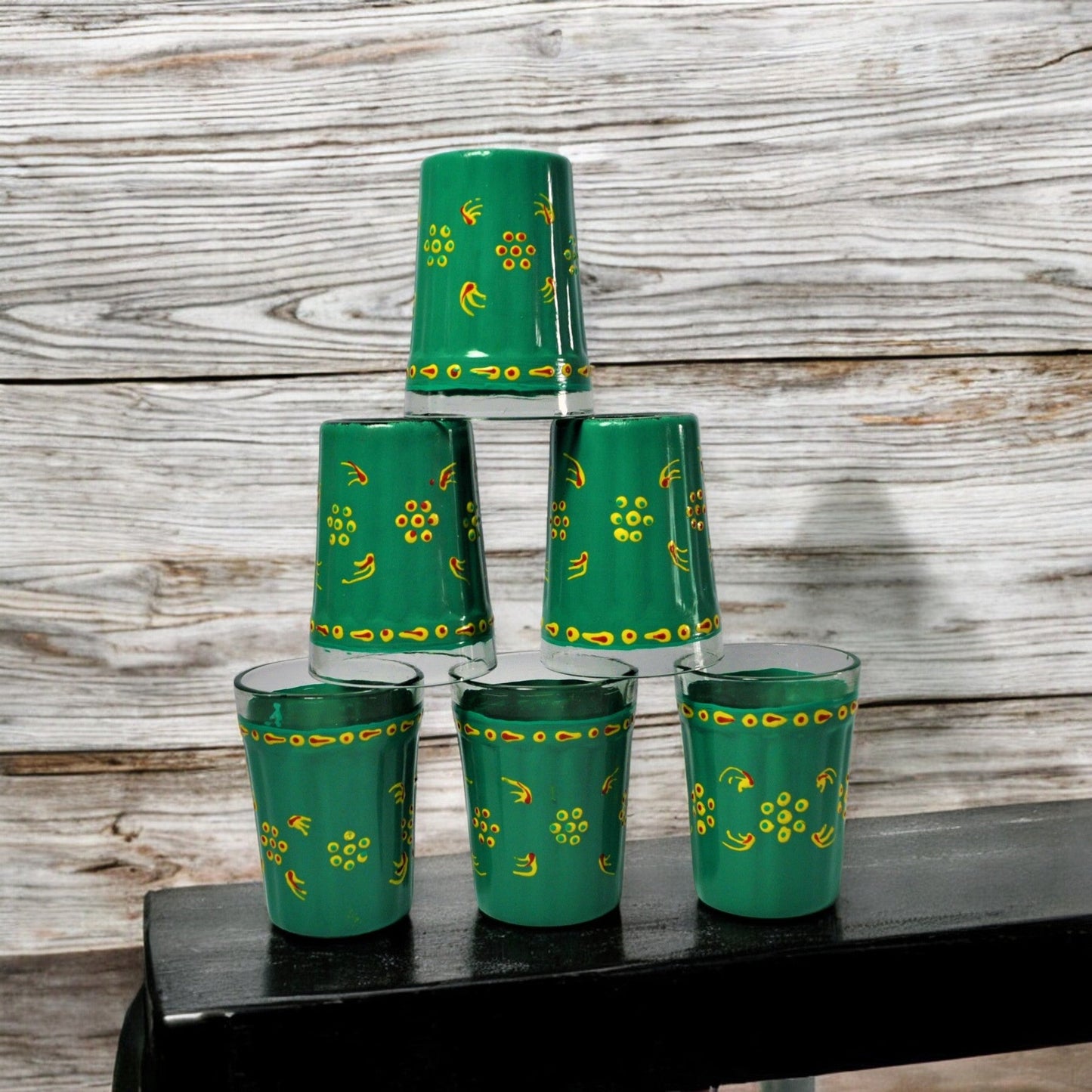 Hand Painted Aluminum tea Kettle green with glass