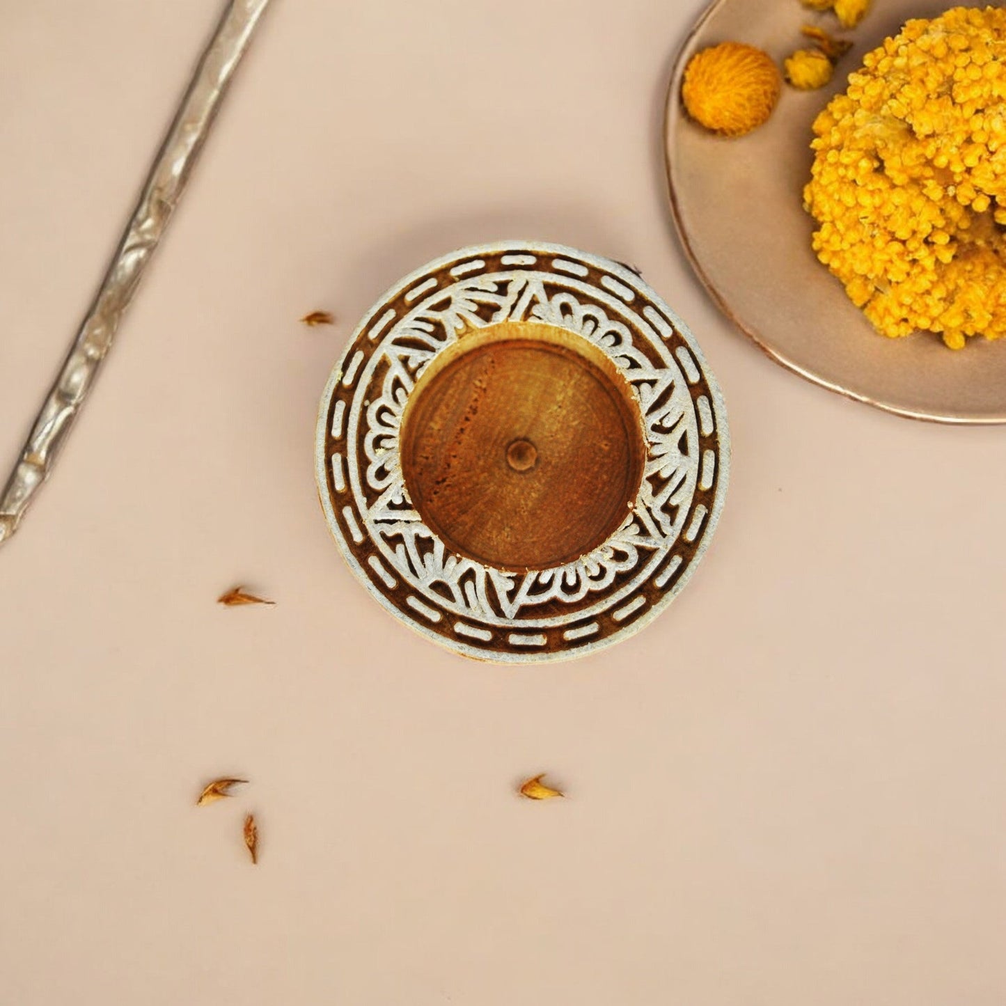 Wooden Small Round Block Diya Shape pair