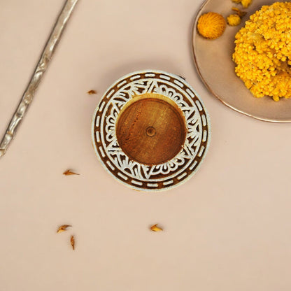 Wooden Small Round Block Diya Shape pair
