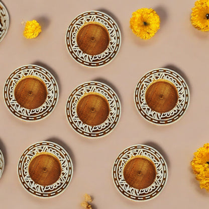 Wooden Small Round Block Diya Shape pair