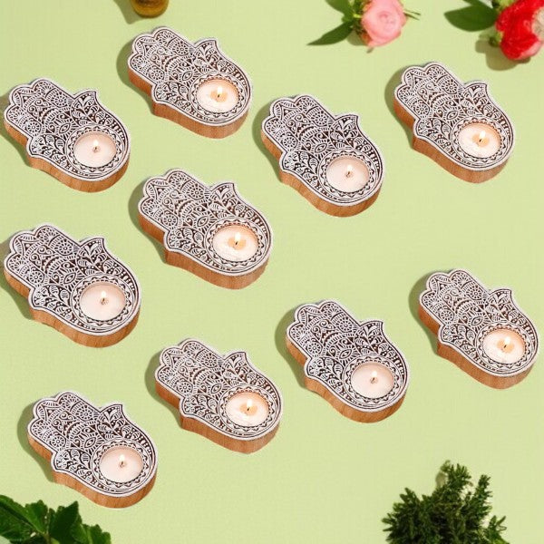 Wooden Hand block Hand Shape Diya pair