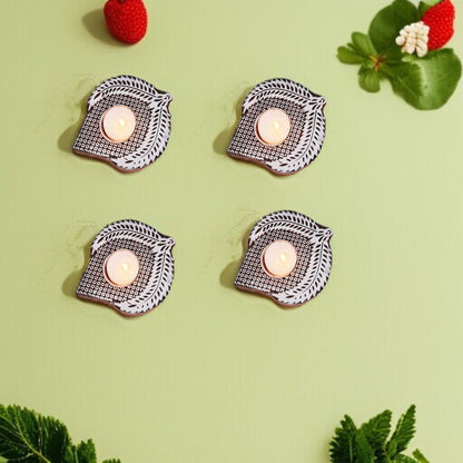 Wooden Hand block Leaf Shaped Diya pair