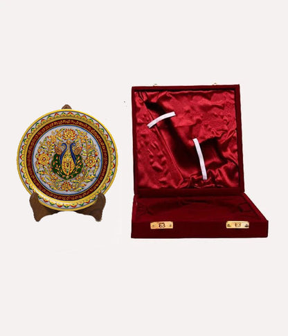 Marbel Round Peocock Plate With Wood Stand