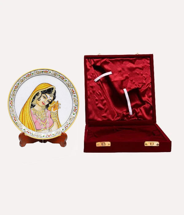 Marbel Round Ragini With pallu Plate With Wood Stand