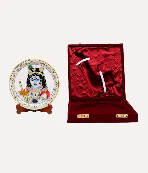 Marbel Round Krishan Plate With Wood Stand