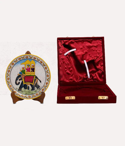 Marbel Round Elephant Plate With Wood Stand