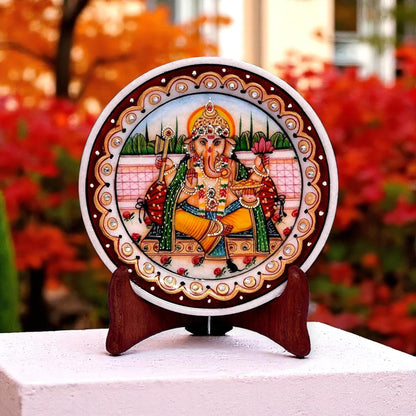 Marbel Round Ganesh Plate With Stand
