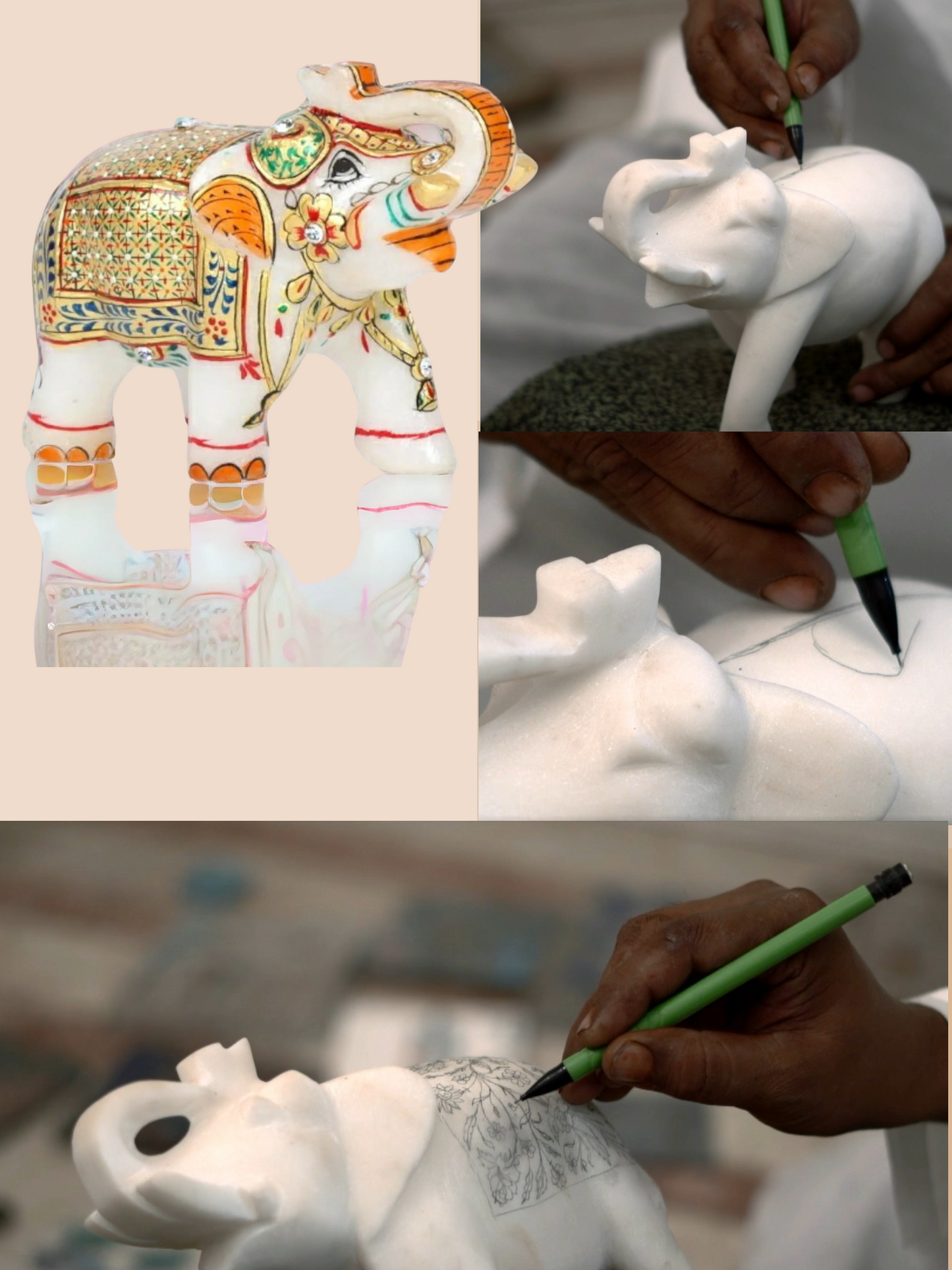 White Marble Elephant Statue Home Decor pair