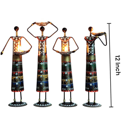 Iron Tribal Doll Tea Light Candle Holder Set of 4