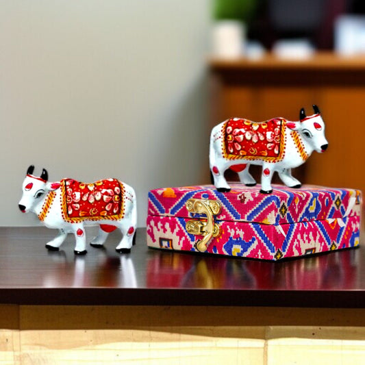 Beautiful Small metal meenakari Kamdhenu Cow - 2 inch set of two pc