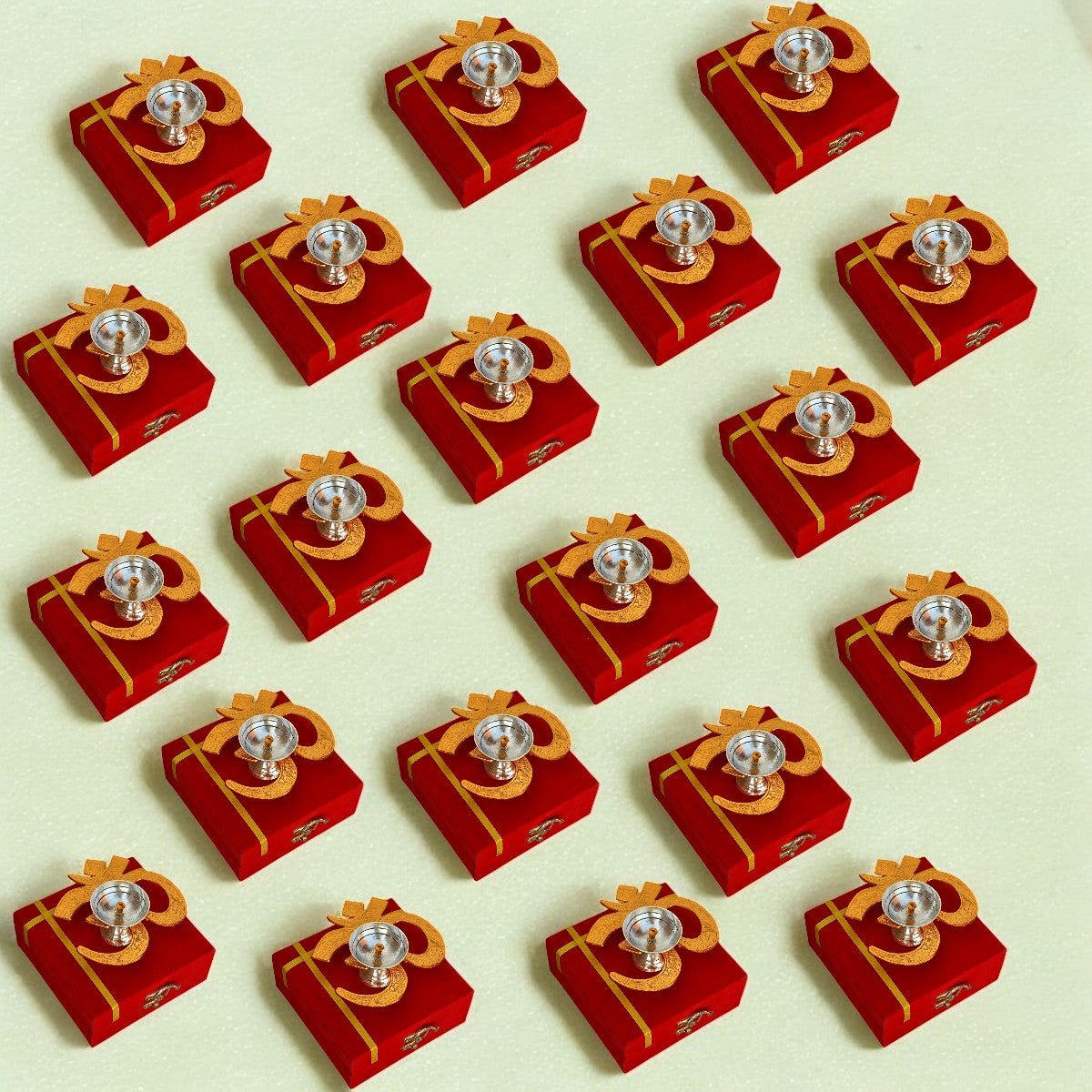 Brass Gold Silver Plated Om Diya With Velvet Box