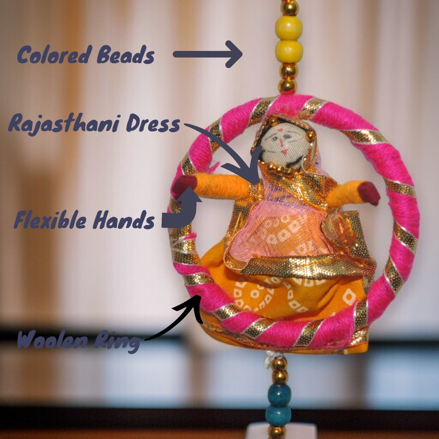 Wooden Puppets With Rings Hanging Door set of 2 pc