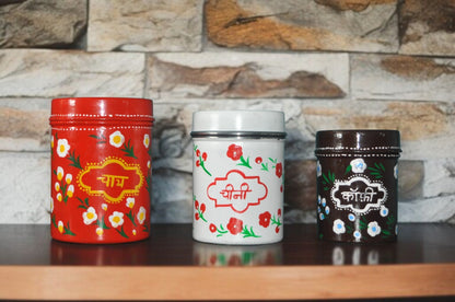 Hand Painted Steel Storage Container Set of three