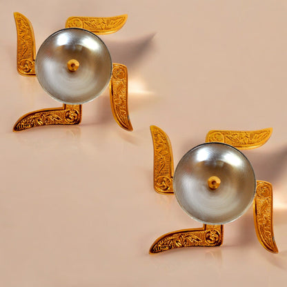 Brass Swastik Diya with Velvet Box