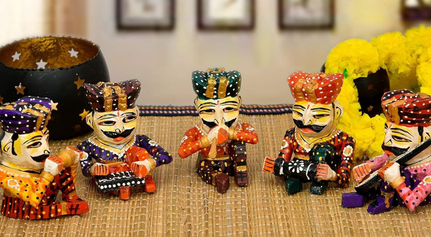 Wooden Musician Painted Babla Set of 5 In 4 Inch Multicolor