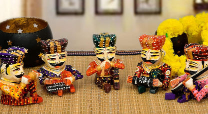 Wooden Musician Painted Babla Set of 5 In 4 Inch Multicolor
