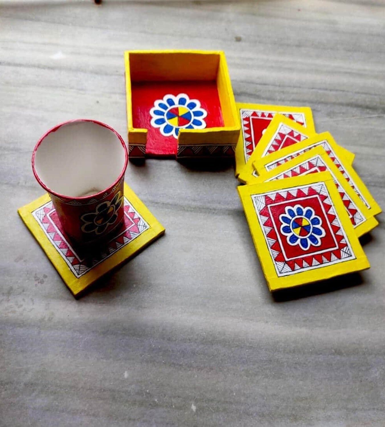 Wooden Hand Painted Coster Set of 6