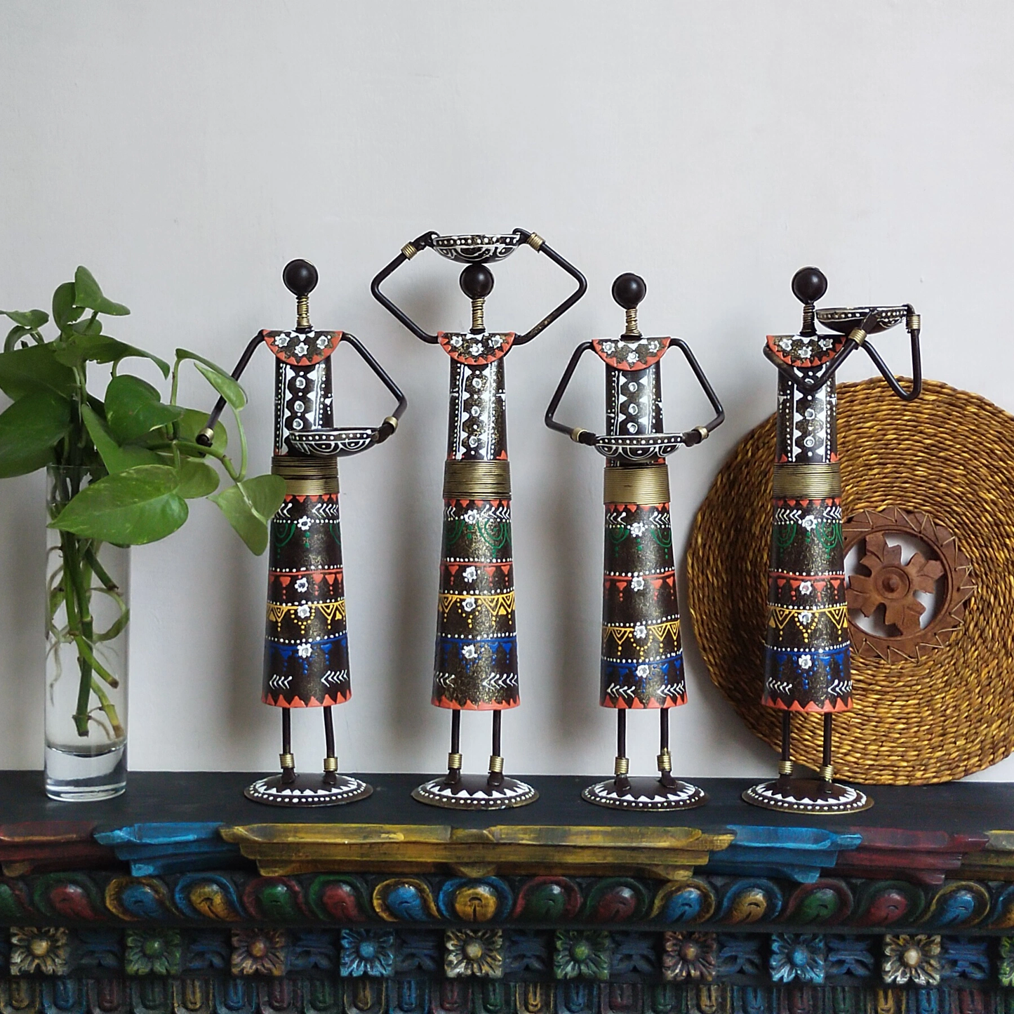 Iron Tribal Doll Tea Light Candle Holder Set of 4