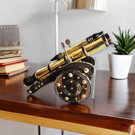 Wooden Cannon With Brass Accents