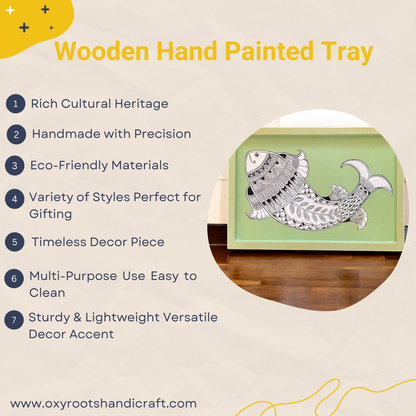 Wooden Hand Painted Serving Tray Fish Design
